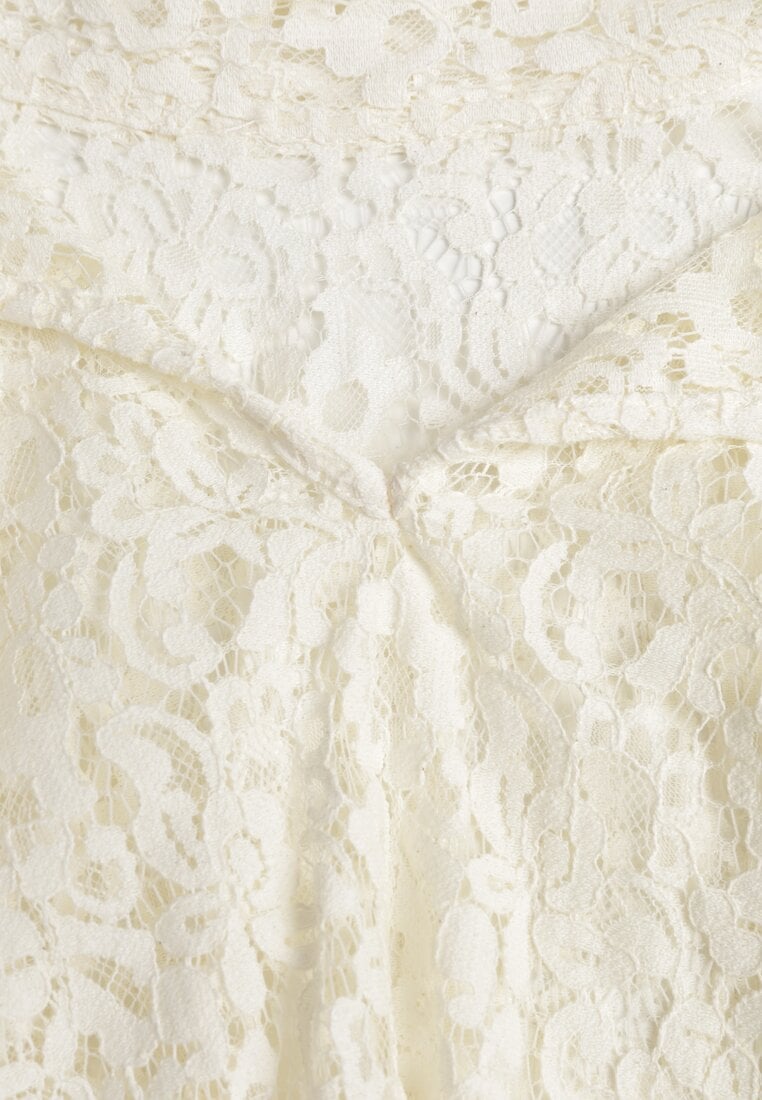 Beżowa Koronkowa Bluzka Wiskozowa z Bawełną Ozdobiona Wiązaniem Diomopis