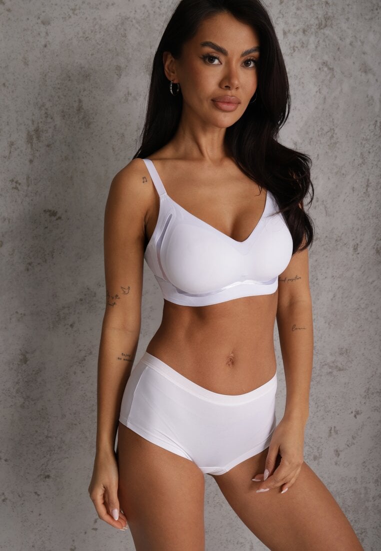 Biały Biustonosz Ozdobiona Przezroczystymi Wstawkami z Usztywnieniem Seanael