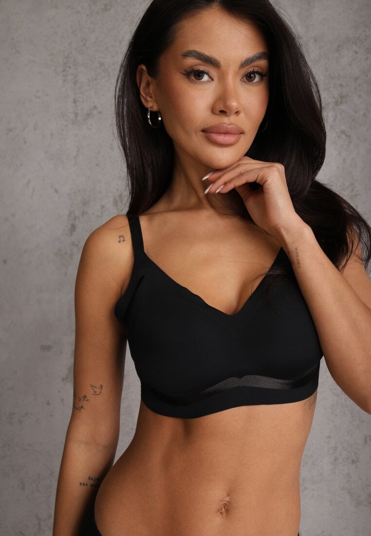 Czarny Biustonosz Ozdobiona Przezroczystymi Wstawkami z Usztywnieniem Seanael