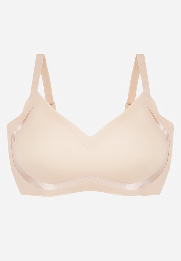 Beżowy Biustonosz Ozdobiona Przezroczystymi Wstawkami z Usztywnieniem Seanael