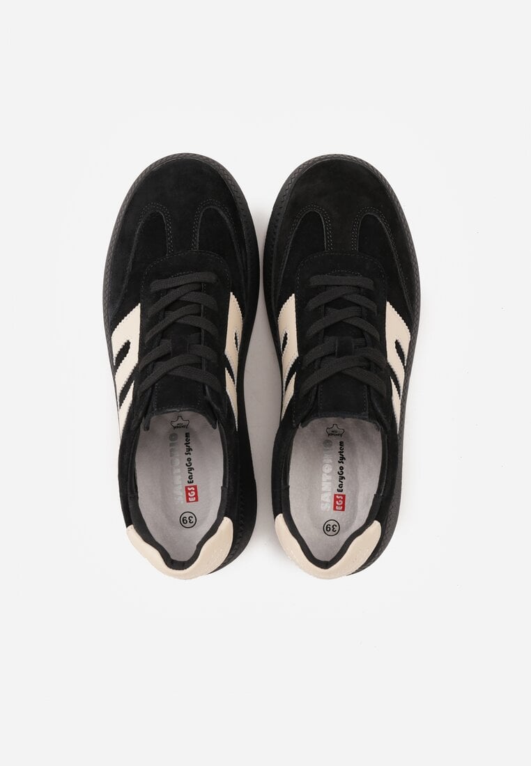 Czarne Sneakersy Skórzane w Stylu Tenisówek z Geometrycznym Wzorem Eshiryla