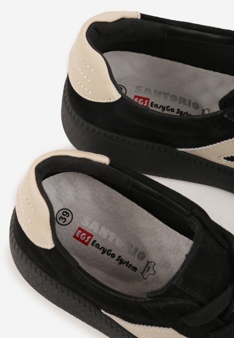 Czarne Sneakersy Skórzane w Stylu Tenisówek z Geometrycznym Wzorem Eshiryla