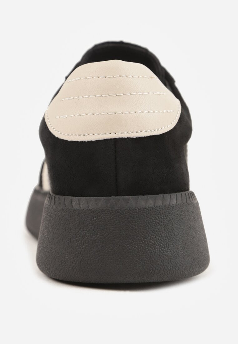 Czarne Sneakersy Skórzane w Stylu Tenisówek z Geometrycznym Wzorem Eshiryla