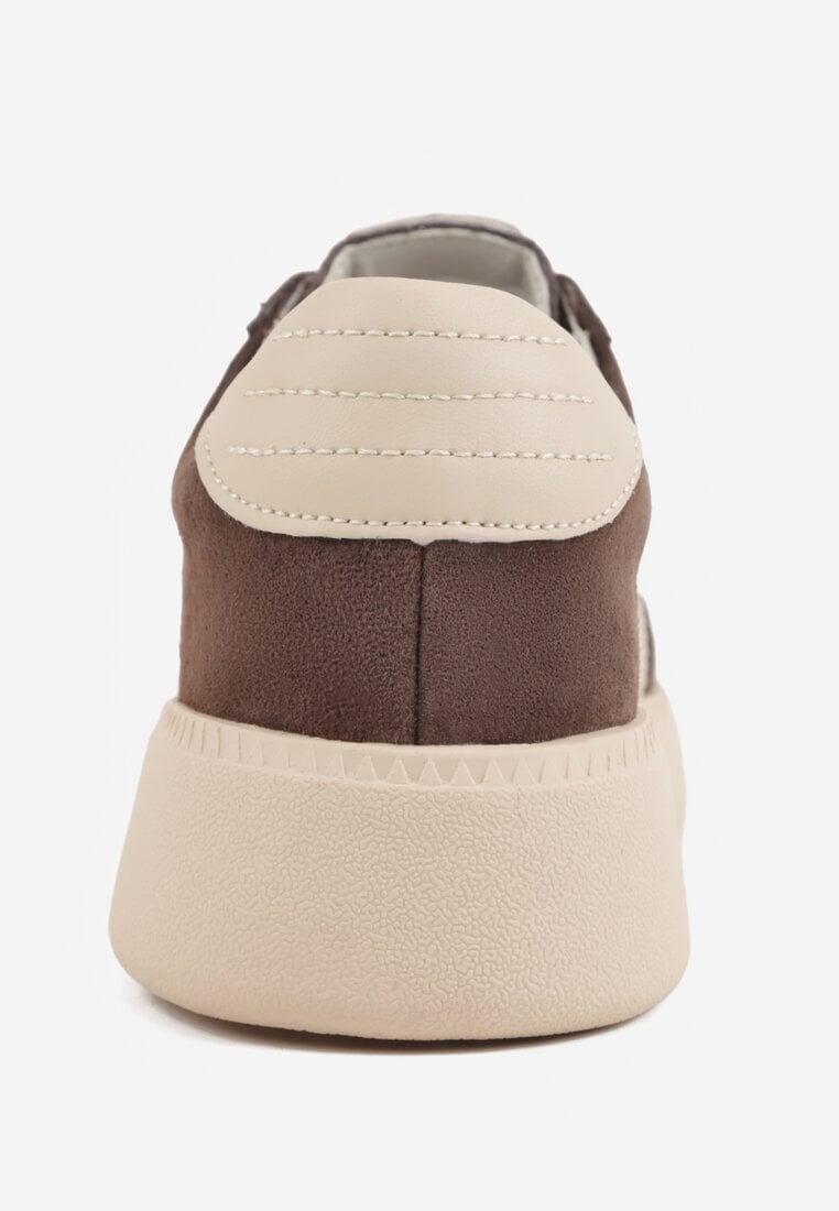 Brązowe Sneakersy Skórzane w Stylu Tenisówek z Geometrycznym Wzorem Eshiryla