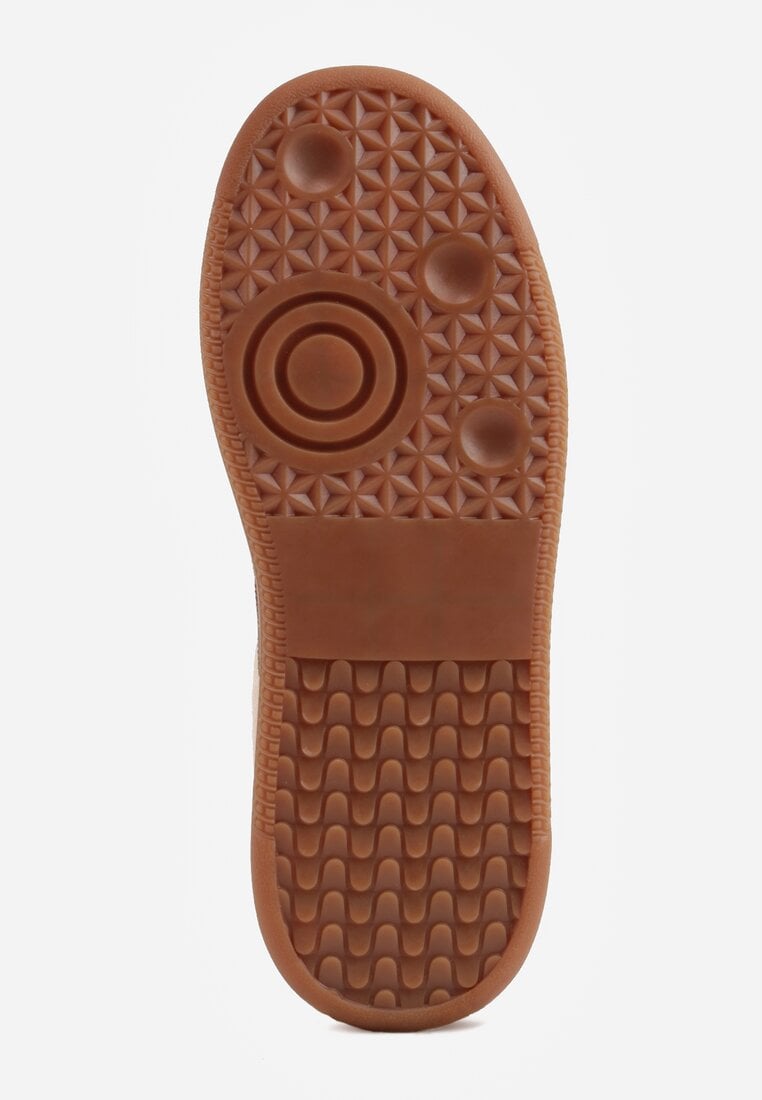 Beżowe Sneakersy Skórzane w Stylu Tenisówek z Geometrycznym Wzorem Eshiryla