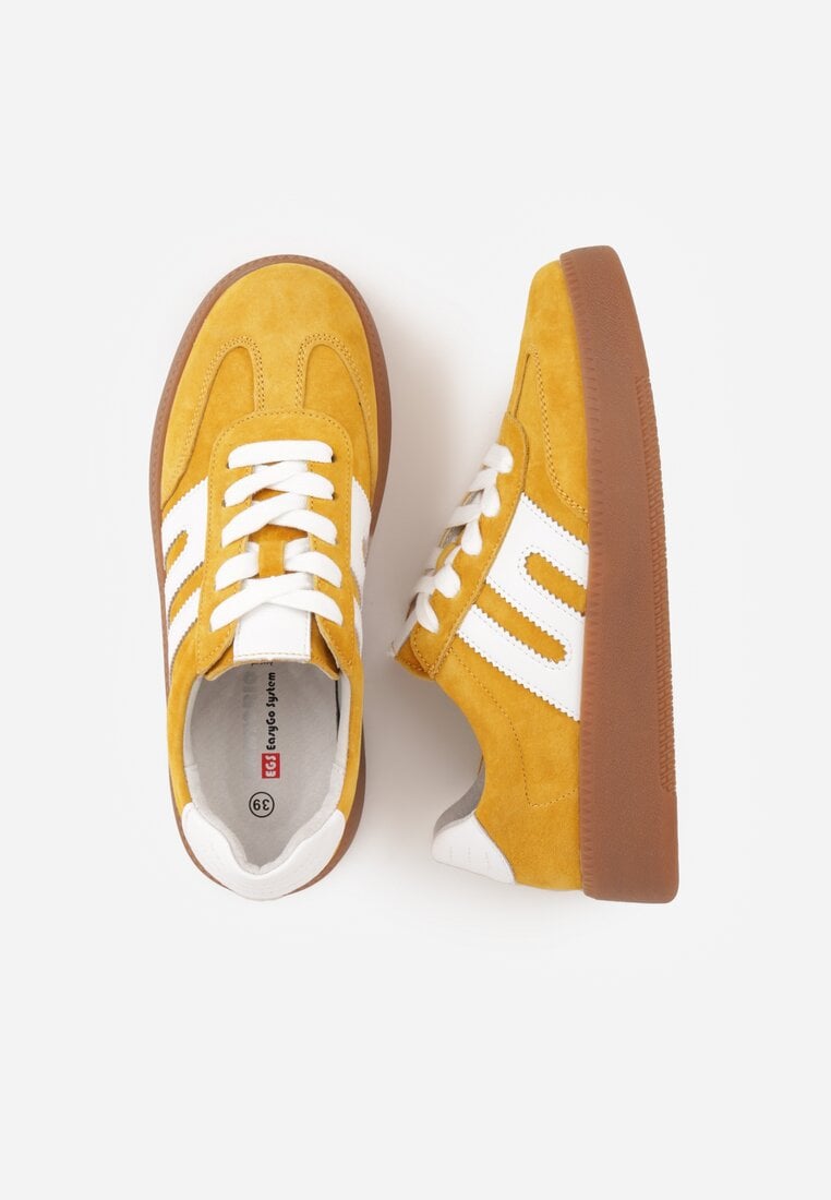 Żółte Sneakersy Skórzane w Stylu Tenisówek z Geometrycznym Wzorem Eshiryla