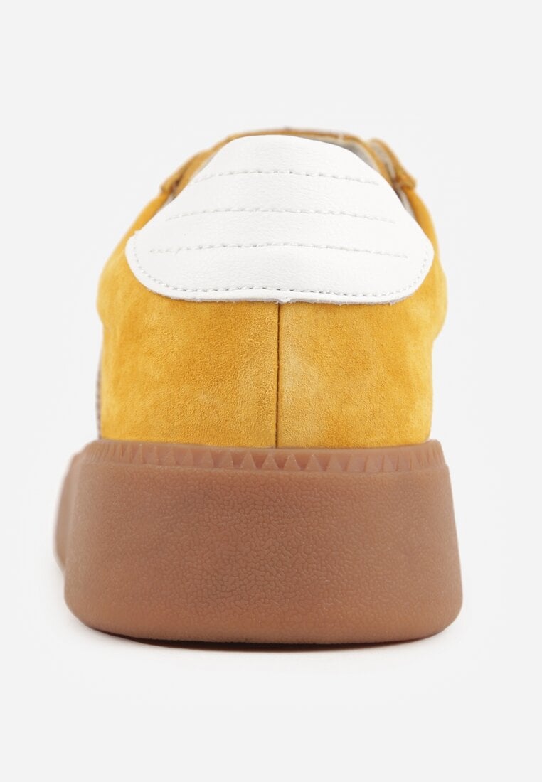 Żółte Sneakersy Skórzane w Stylu Tenisówek z Geometrycznym Wzorem Eshiryla