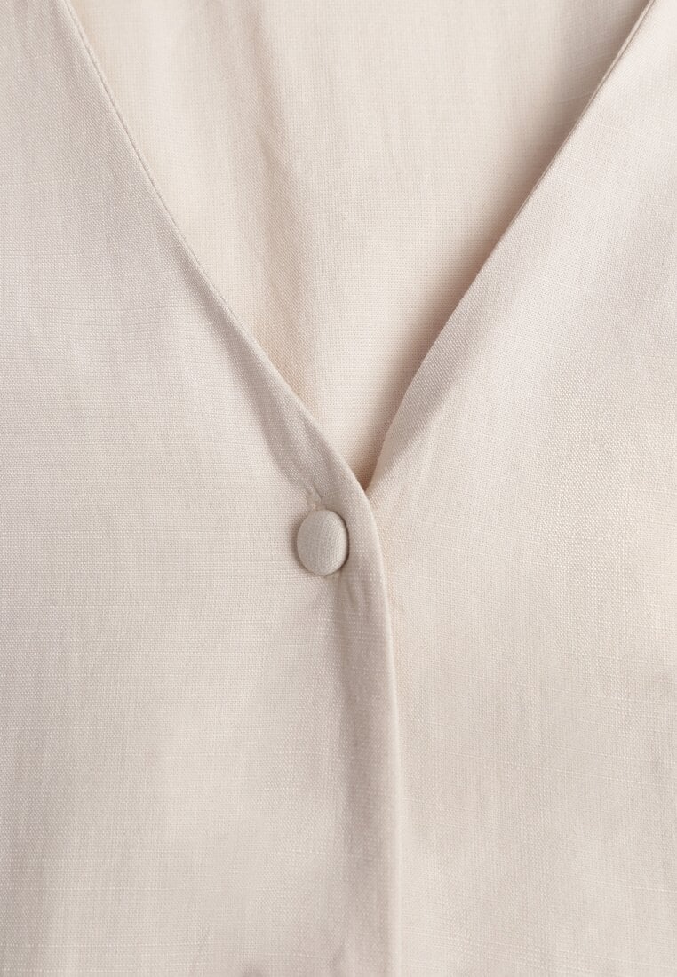 Beżowa Rozkloszowana Sukienka Koszulowa z Bawełny i Wiskozy Zdobiona Klapami Gleta