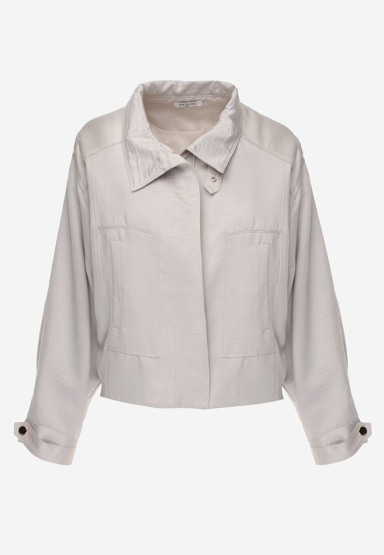 Beżowa Kurtka Bomberka Oversize z Paskami przy Rękawach Lann