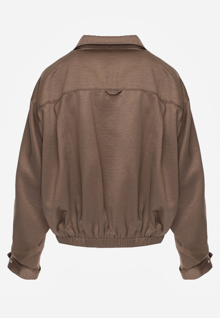 Brązowa Kurtka Bomberka Oversize z Regulowanymi Mankietami Lann