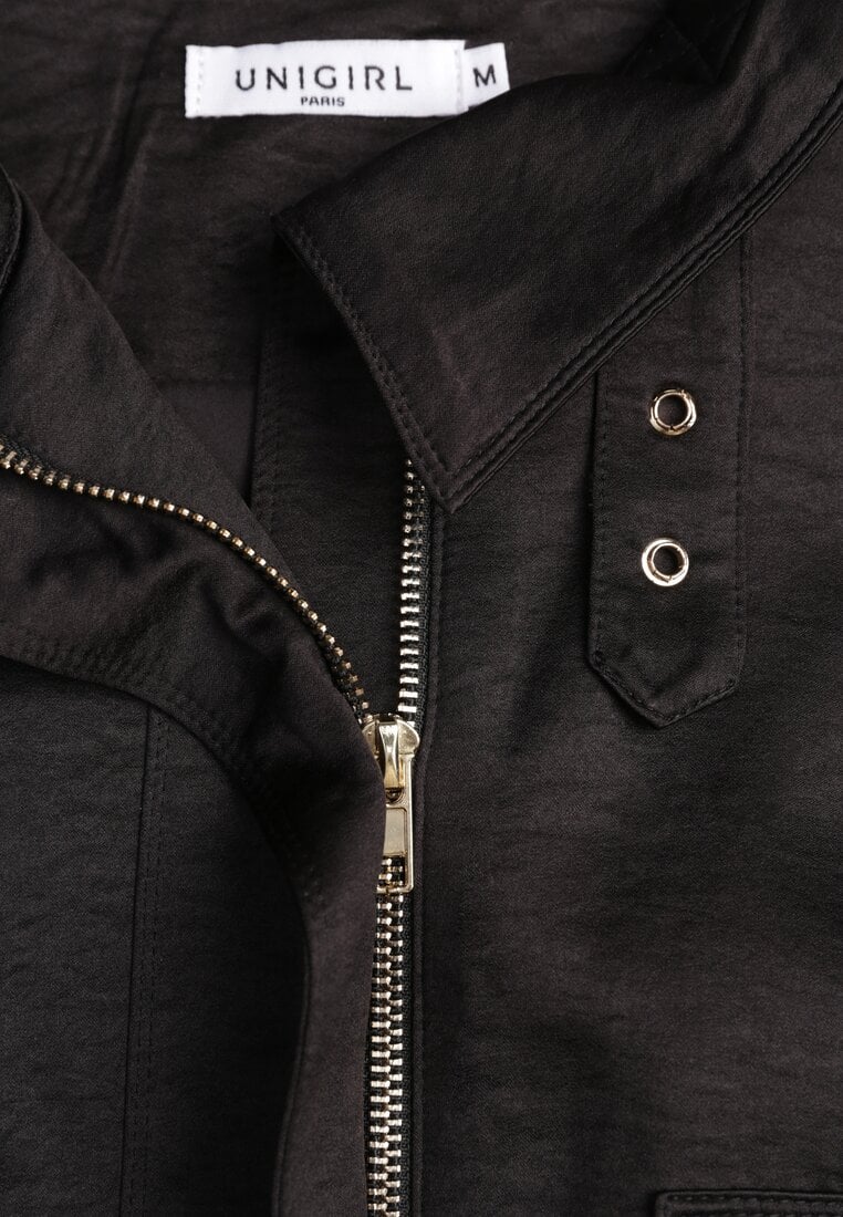 Czarna Kurtka Bomberka Oversize z Paskami przy Rękawach Lann