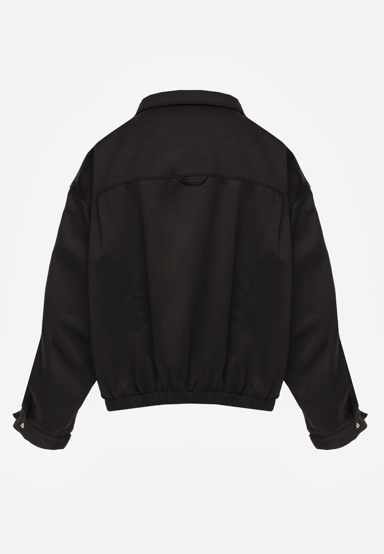 Czarna Kurtka Bomberka Oversize z Regulowanymi Mankietami Lann