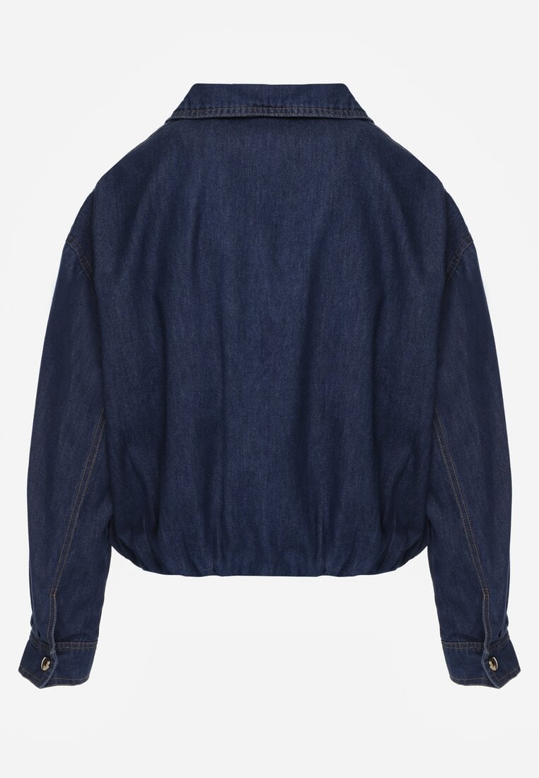 Niebieska Przejściowa Kurtka Jeansowa Balloon z Bawełny z Kołnierzykiem Abijena
