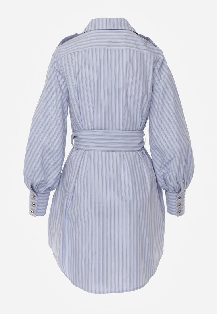 Niebieska Koszulowa Sukienka z Bawełny z Paskiem w Stylu Soft Utility Effiara