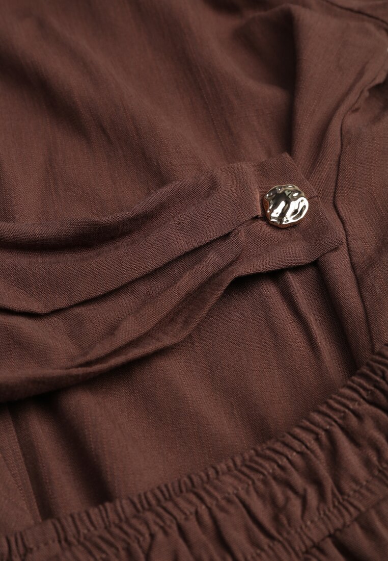 Brązowy Komplet z Wiskozy Spodnie Szerokie i Koszula z Ozdobnym Materiałem Airial