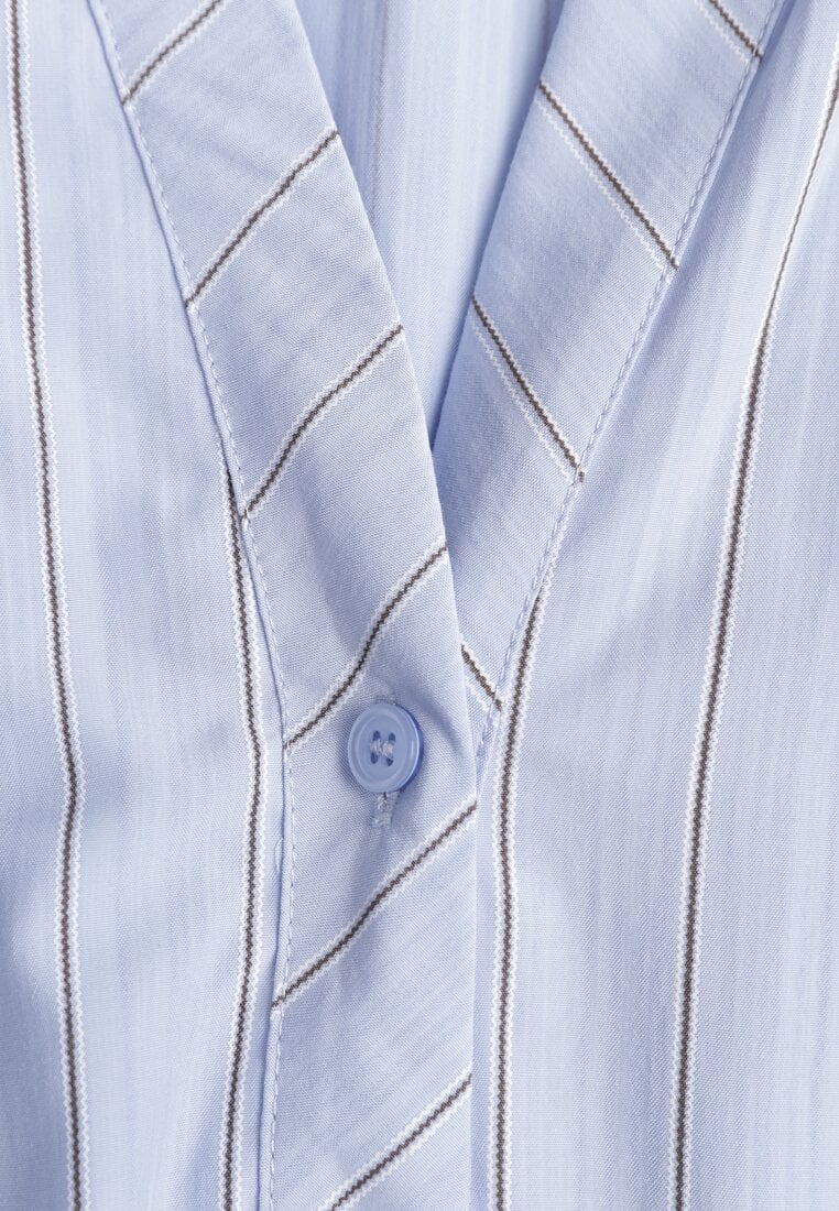 Niebieska Wiskozowa Sukienka o Koszulowym Kroju z Marszczoną Talią Abilera