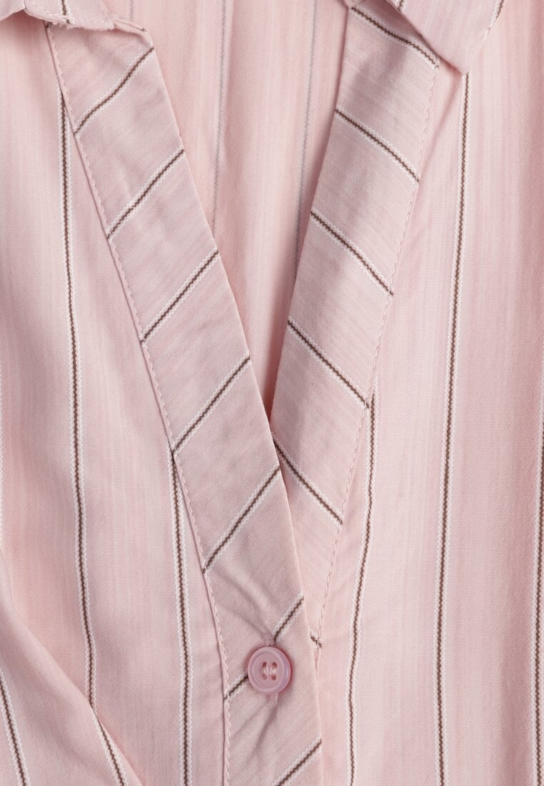 Różowa Wiskozowa Sukienka o Koszulowym Kroju z Marszczoną Talią Abilera