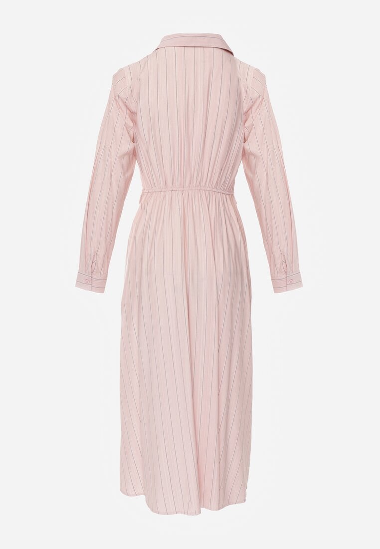 Różowa Wiskozowa Sukienka o Koszulowym Kroju z Marszczoną Talią Abilera