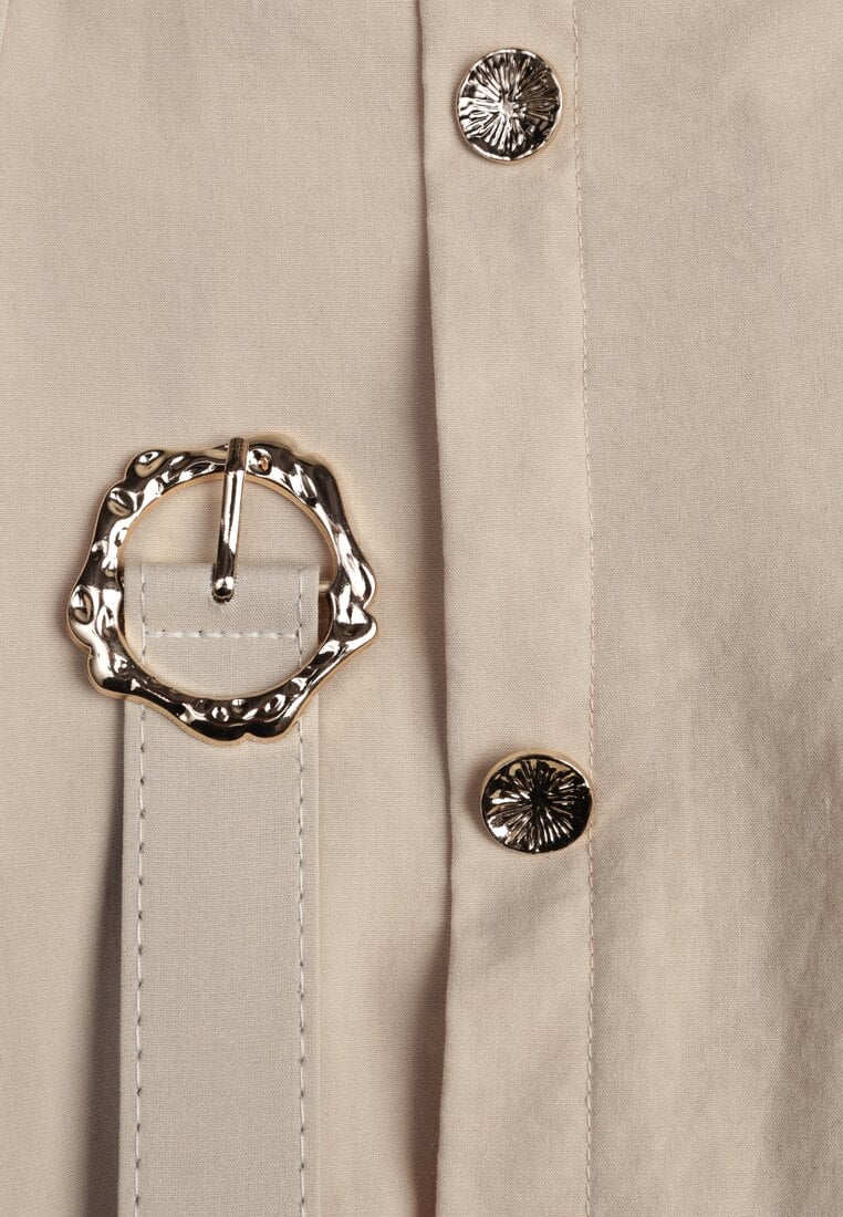 Beżowa Rozkloszowana Spódnica z Kieszonkami i Paskiem z Klamrą Qualea