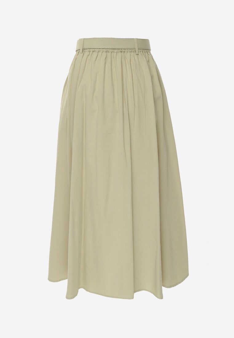 Zielona Rozkloszowana Spódnica z Kieszonkami i Paskiem z Klamrą Qualea