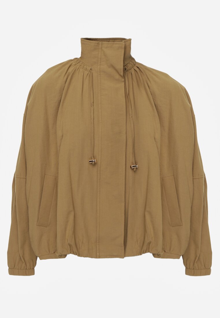 Zielona Oversizowa Kurtka Przejściowa o Kroju Bombki z Bawełny i Wiskozy Birana