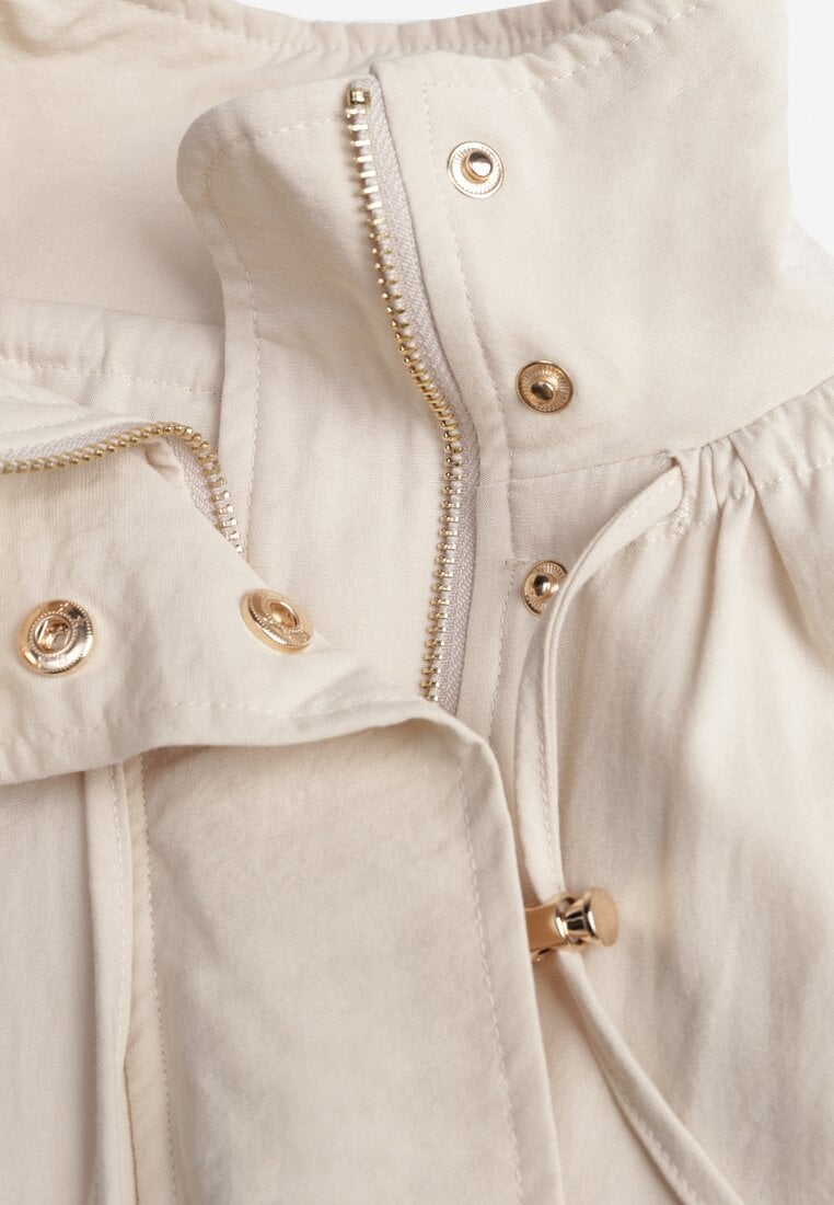 Beżowa Oversizowa Kurtka Przejściowa o Kroju Bombki z Bawełny i Wiskozy Birana