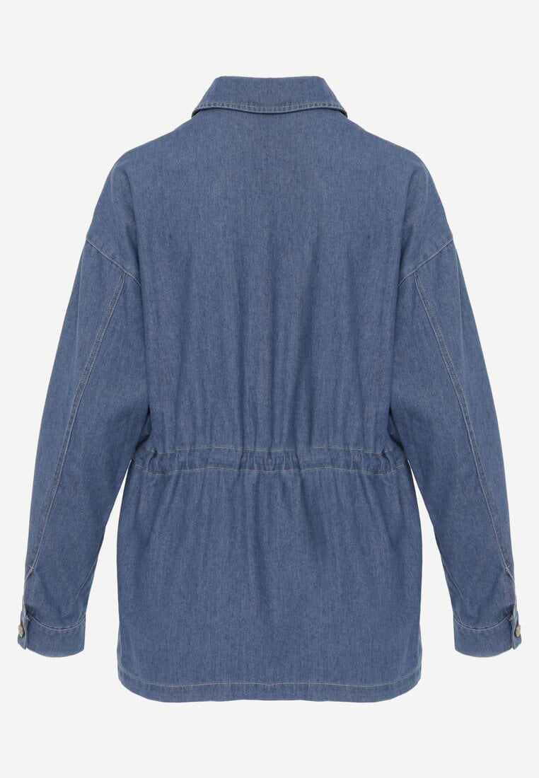 Niebieska Koszula z Bawełny Ściągana w Talii Troczkami Hettia