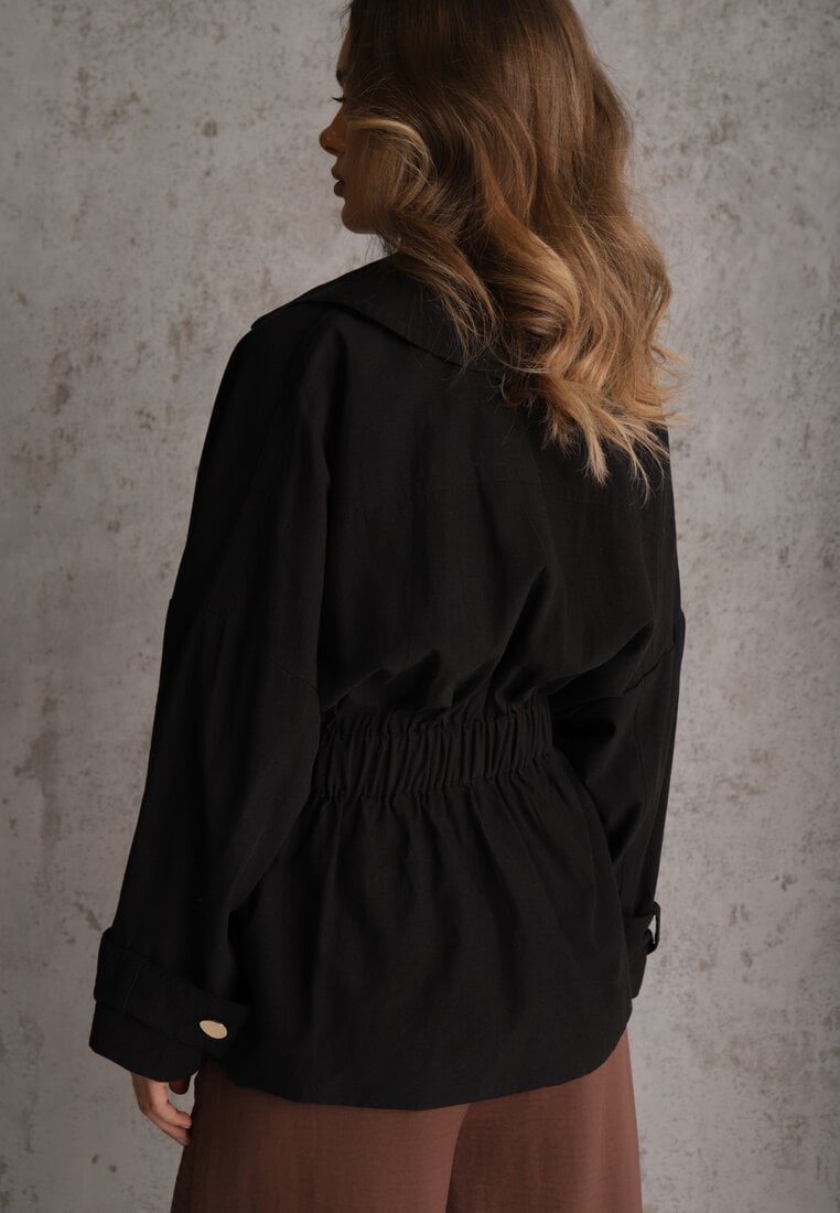 Czarna Kurtka z Bawełny i Wiskozy o Fasonie Krótkiego Trencza Abicara