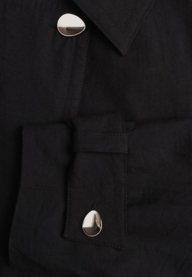 Czarna Kurtka z Bawełny i Wiskozy o Fasonie Krótkiego Trencza Abicara