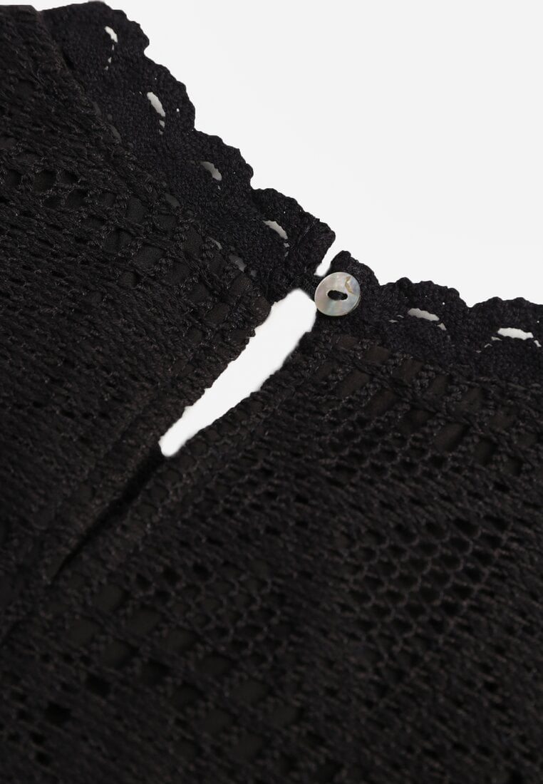 Czarna Rustykalna Sukienka z Bawełną Zdobiona Haftem i Ażurowymi Wycięciami Winlith