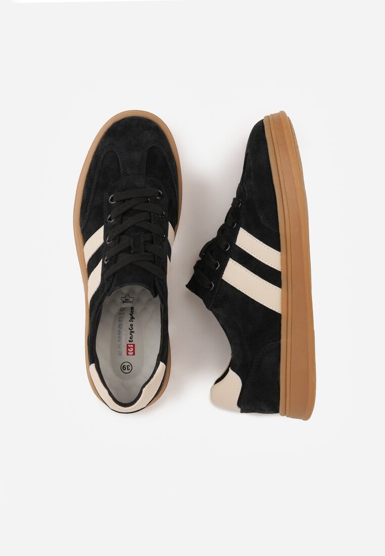 Czarne Sneakersy ze Skóry Naturalnej z Geometrycznym Wzorem Zetisius