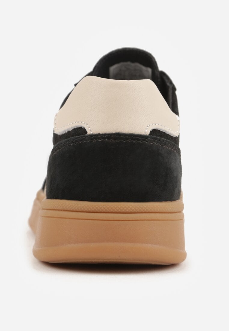 Czarne Sneakersy ze Skóry Naturalnej z Geometrycznym Wzorem Zetisius