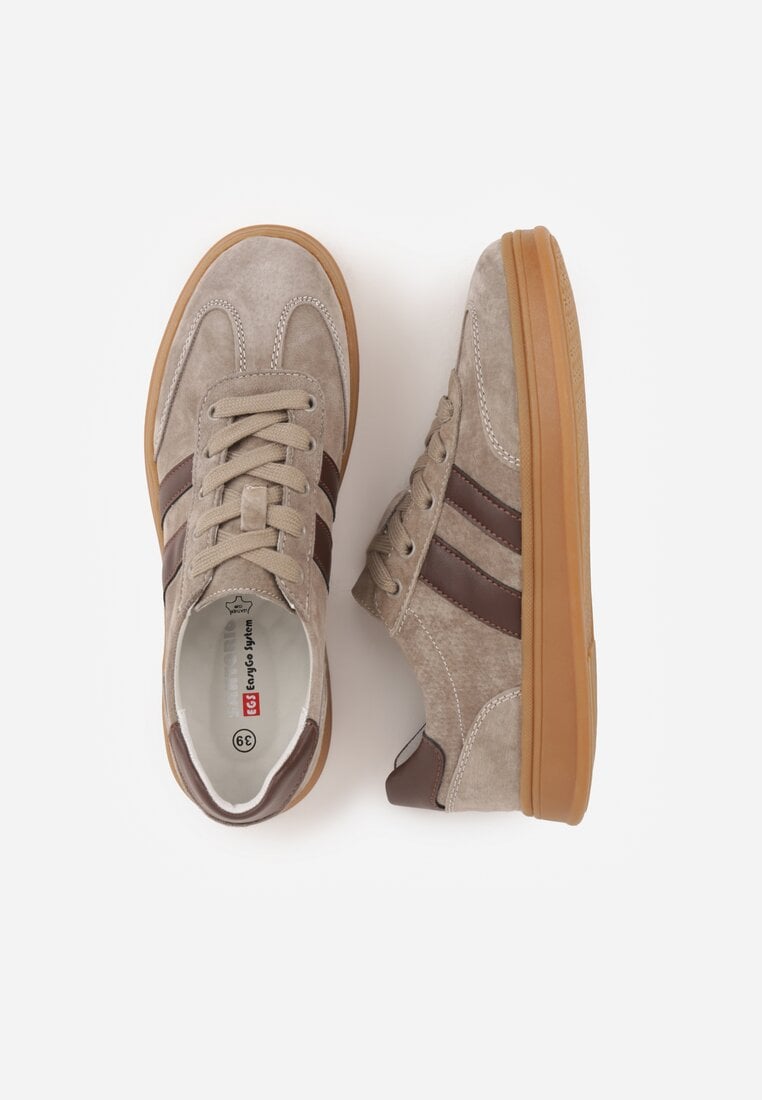 Beżowe Sneakersy ze Skóry Naturalnej z Geometrycznym Wzorem Zetisius