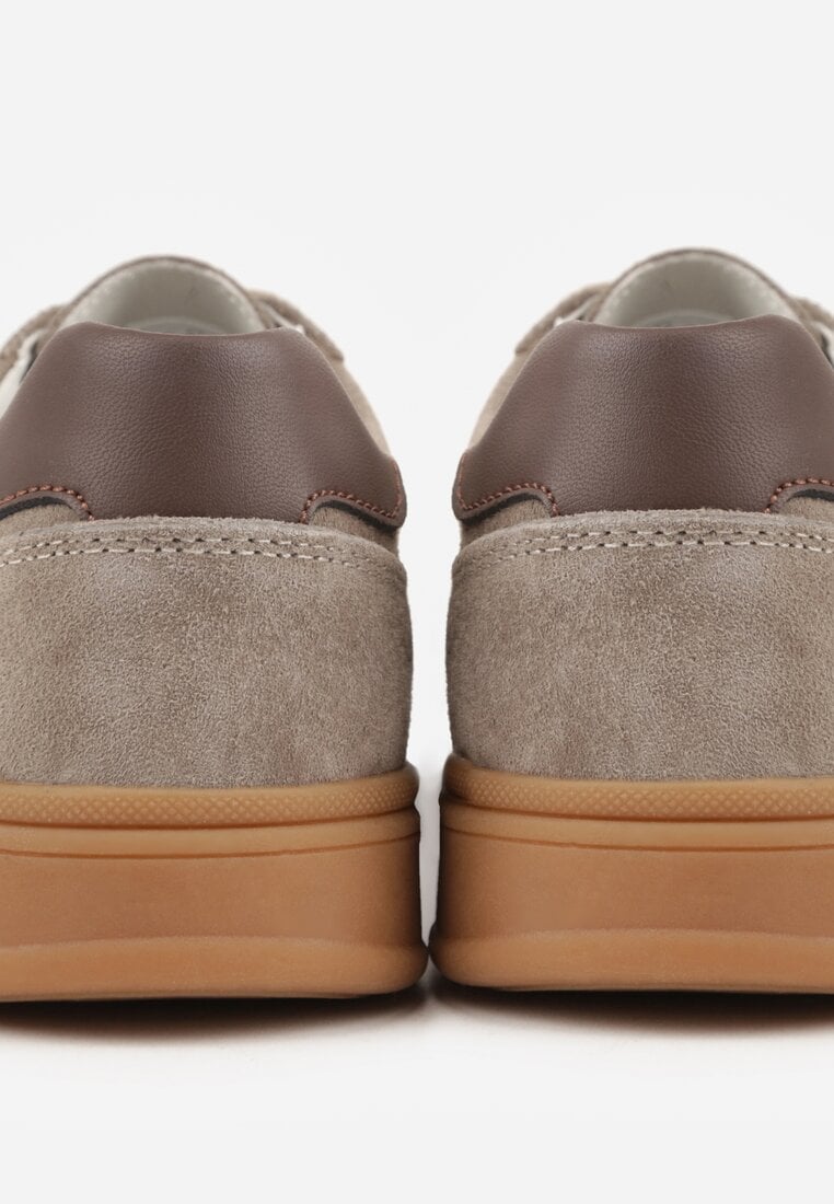Beżowe Sneakersy ze Skóry Naturalnej z Geometrycznym Wzorem Zetisius