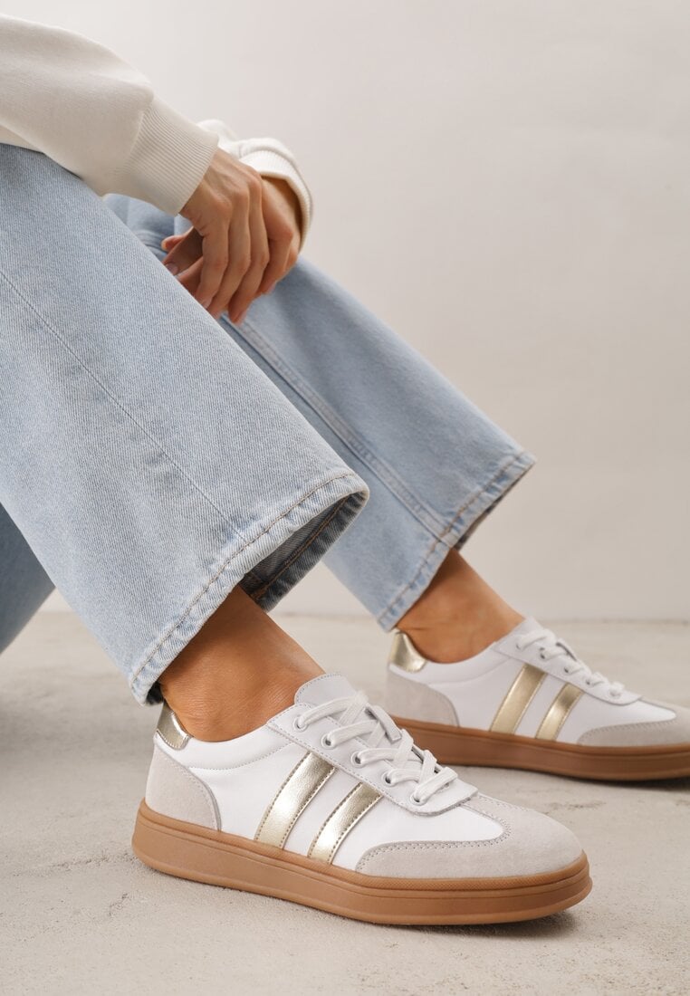 Białe Sneakersy ze Skóry Naturalnej z Geometrycznym Wzorem Zetisius