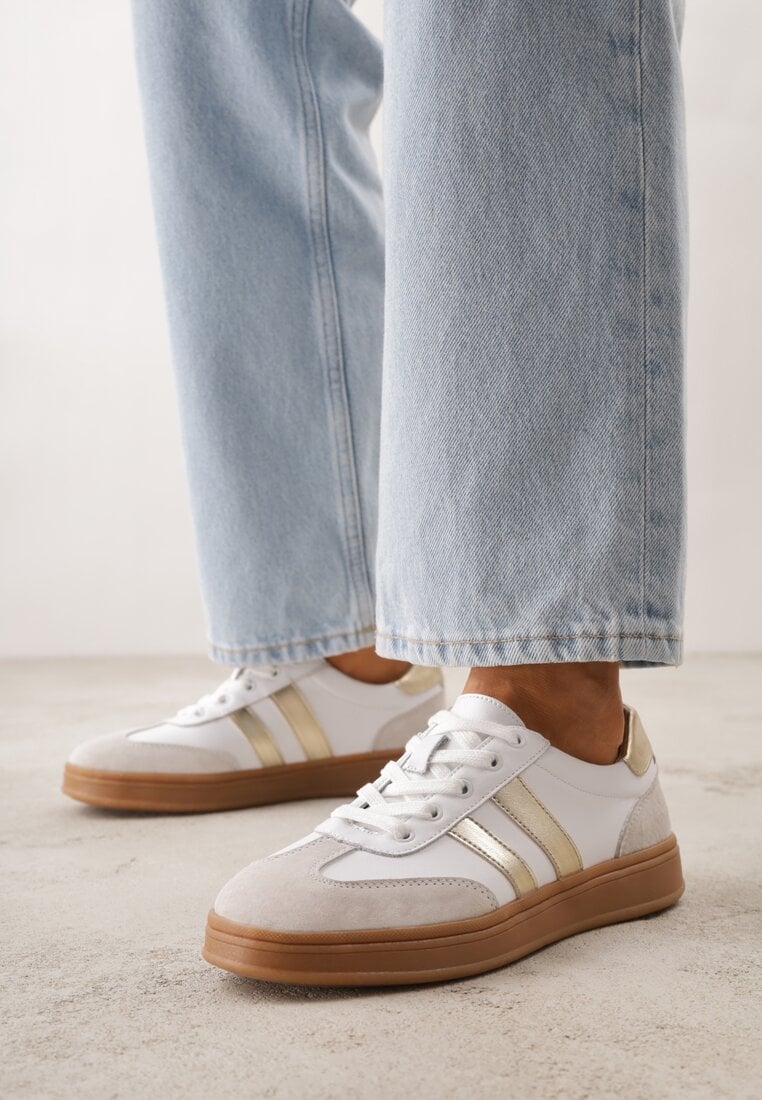 Białe Sneakersy ze Skóry Naturalnej z Geometrycznym Wzorem Zetisius