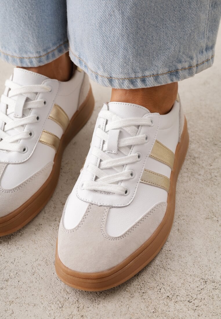 Białe Sneakersy ze Skóry Naturalnej z Geometrycznym Wzorem Zetisius