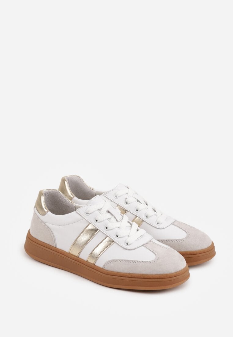 Białe Sneakersy ze Skóry Naturalnej z Geometrycznym Wzorem Zetisius