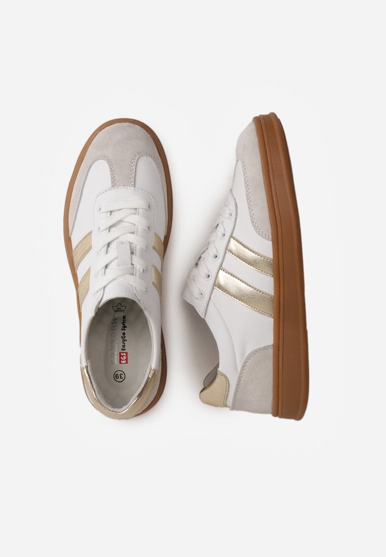 Białe Sneakersy ze Skóry Naturalnej z Geometrycznym Wzorem Zetisius