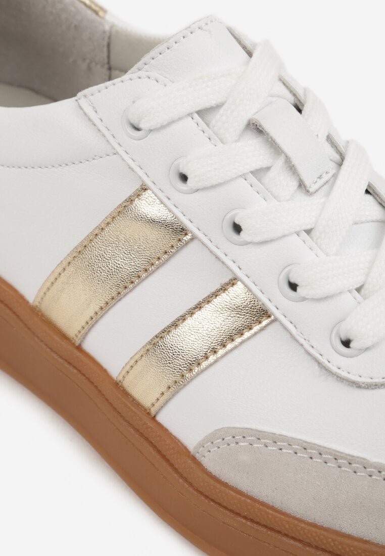 Białe Sneakersy ze Skóry Naturalnej z Geometrycznym Wzorem Zetisius