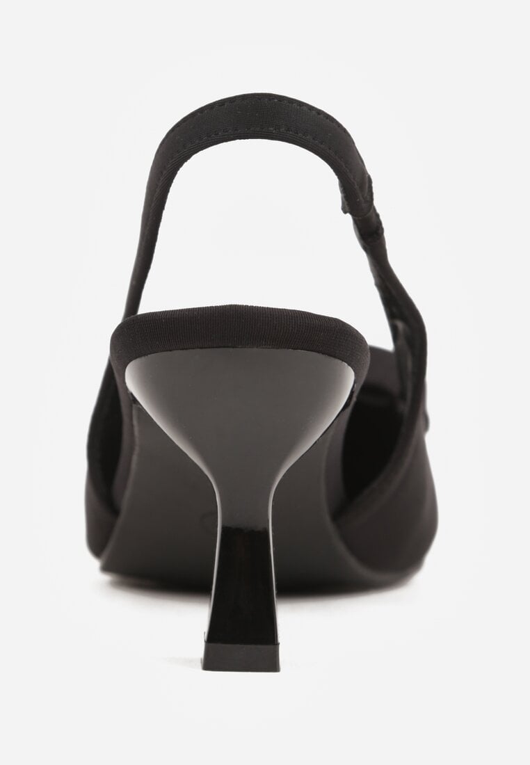 Czarne Sandały Slingback na Kaczuszce Zdobione Aplikacją z Kokardą Teniane