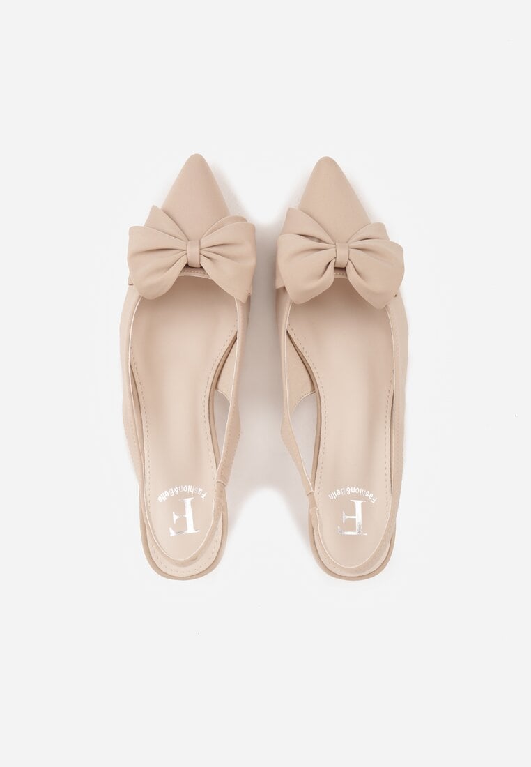 Beżowe Sandały Slingback na Kaczuszce Zdobione Aplikacją z Kokardą Teniane
