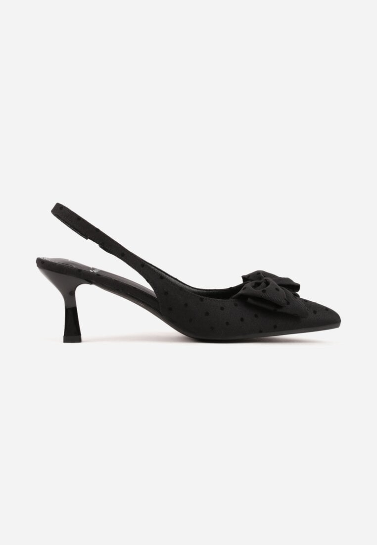 Czarne Sandały Slingback na Kaczuszce Zdobione Aplikacją z Kokardą Tenianee