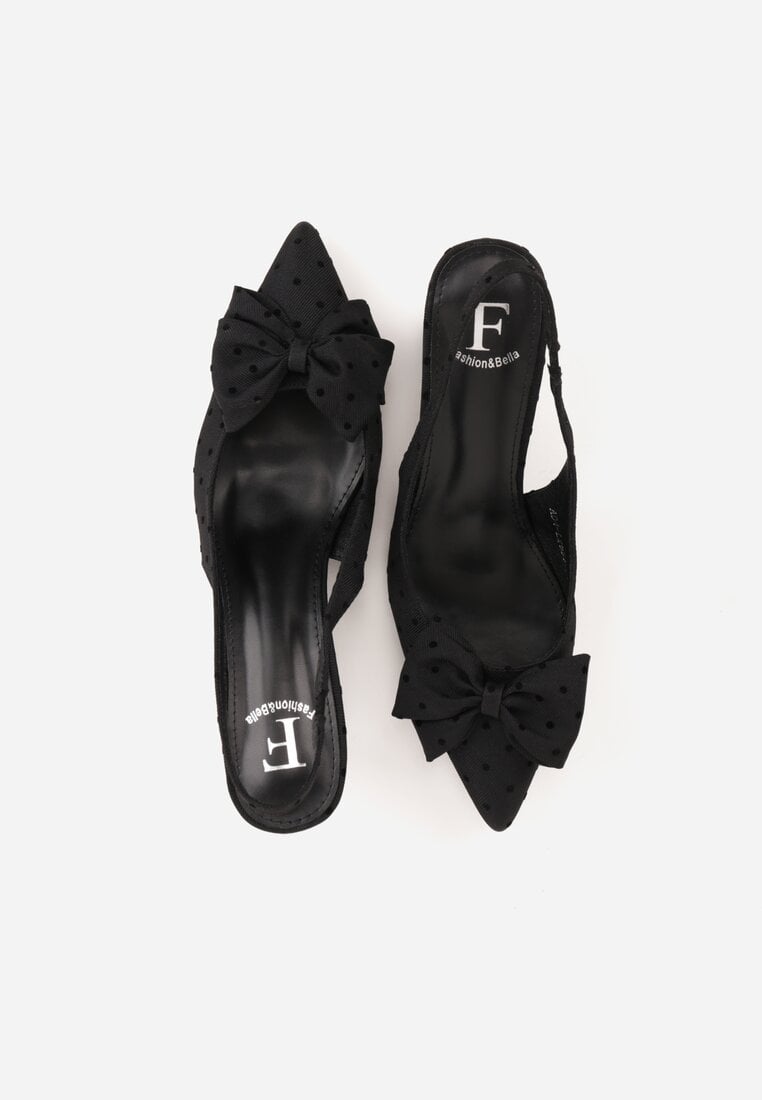 Czarne Sandały Slingback na Kaczuszce Zdobione Aplikacją z Kokardą Tenianee