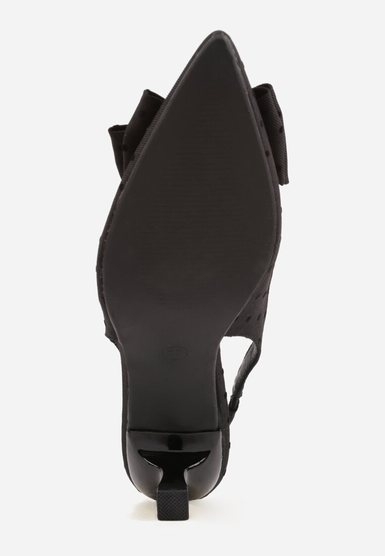 Czarne Sandały Slingback na Kaczuszce Zdobione Aplikacją z Kokardą Tenianee