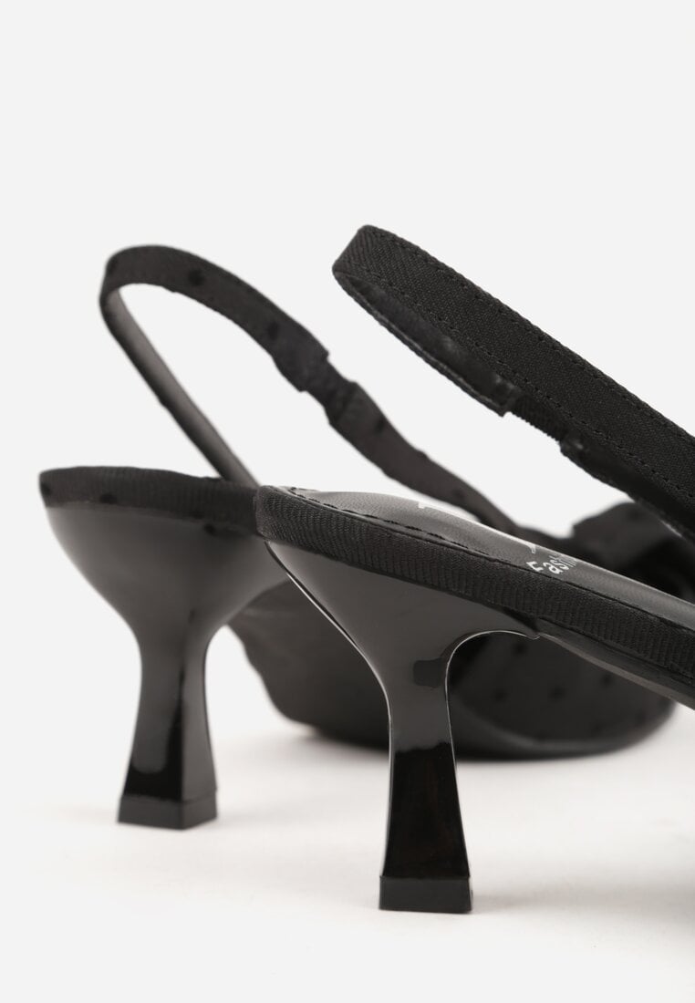 Czarne Sandały Slingback na Kaczuszce Zdobione Aplikacją z Kokardą Tenianee