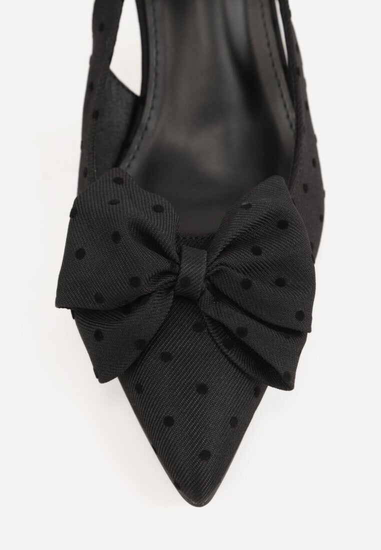 Czarne Sandały Slingback na Kaczuszce Zdobione Aplikacją z Kokardą Tenianee