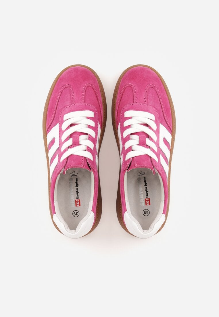 Fuksjowe Sneakersy Skórzane w Stylu Tenisówek z Geometrycznym Wzorem Eshiryla