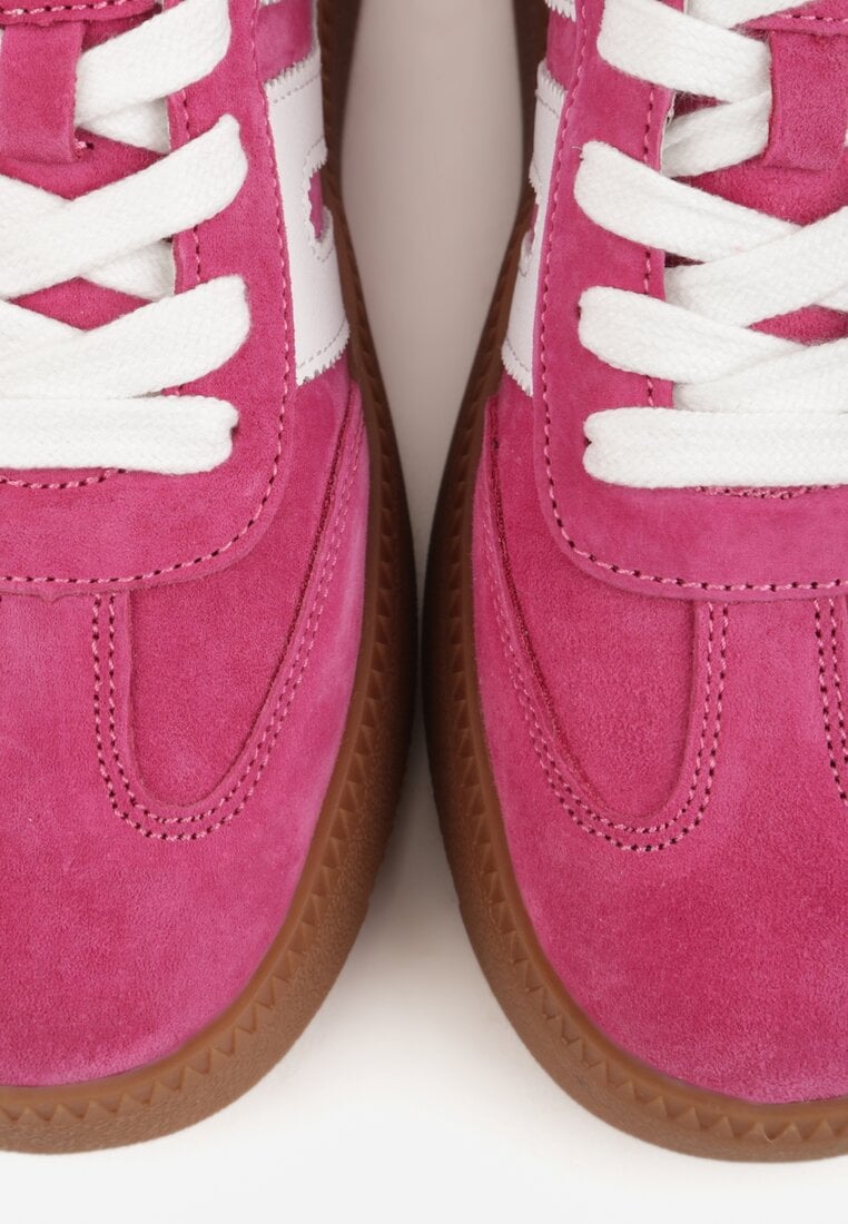 Fuksjowe Sneakersy Skórzane w Stylu Tenisówek z Geometrycznym Wzorem Eshiryla