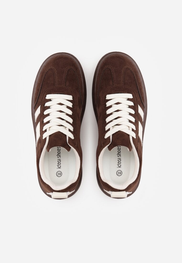 Brązowe Sneakersy Klasyczne Tenisówki na Grubej Podeszwie z Koturnem Adessia